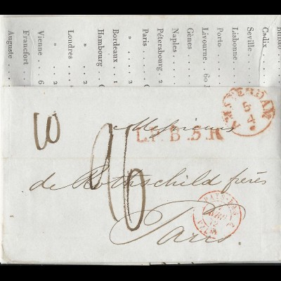 NL 5.4.1842, Porto Brief m. gerduckten Wechselkursen v. Amsterdam n. Frankreich 