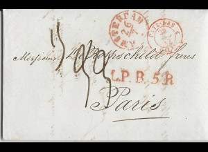 NL 1842, Porto Brief v. K1 Amsterdam m. roten Transitstempeln n. Frankreich 