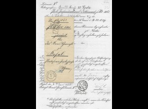 Preussen 1853, gedrucktes Post Insinuations Dokument, R2 Cosel u. K2 Gnadenfeld 