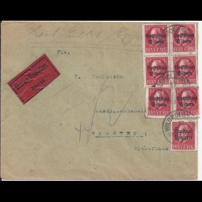 Bayern 1919, 7x10 Pf. Volks-/Freistaat auf Eilboten Brief v. Wildpoldsried #2626