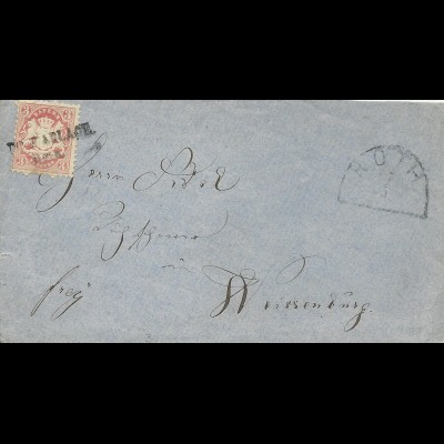 Bayern, Postablage Roth als Entwerter auf Brief m. 3 Kr. n. Weissenburg