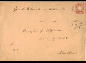 Bayern 1882, Unterwessen ( Unterwössen ), K1 klar auf Brief m. 10 Pf. #886