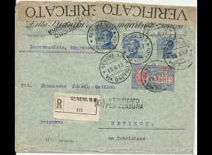 Italien 1917, Zensur Einschreiben Express Brief v. Genova No.9 i.d. Schweiz