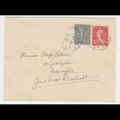 Frankreich 1912, 15 C. auf 10 C. Ganzsache Brief v. Paris n. Finnland. 