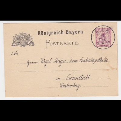 Bayern 1884, K1 AICH auf 5 Pf. Ganzsache v. Bodenkirchen