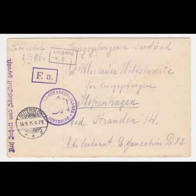DR 1916, KGF POW Zensur Brief v. Offizier Lager Gütersloh n. Dänemark