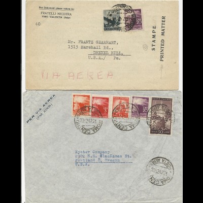 Italien 1947, 2 Luftpost Brief n. USA, 1mal stampe - Drucksache