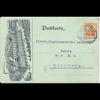 DR 1918, 7 1/2 Pf. auf Reklamekarte v. Neustadt /Coburg n. Nürnberg 