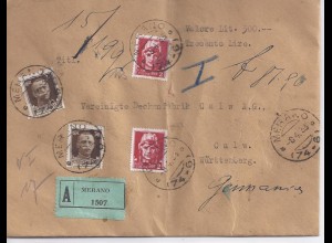 Italien DR 1933, Wert Brief m. hoher Frankatur v. Merano. 7 Lacksiegel rs.. #747
