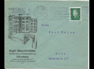 DR 1931, 8 Pf. auf illustriertem Firmen Reklame Brief v. Nürnberg.