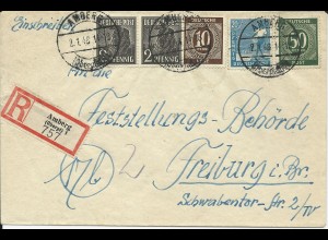 1946, portorichtiger Brief m. 5 Marken v. Amberg n. Freiburg