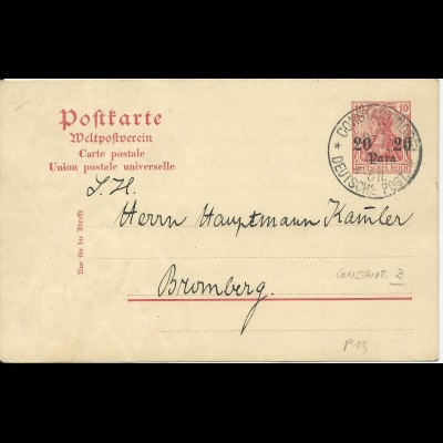 DP Türkei 1909, P3 sauber bedarfsgebraucht m. K1 Constantinopel 3