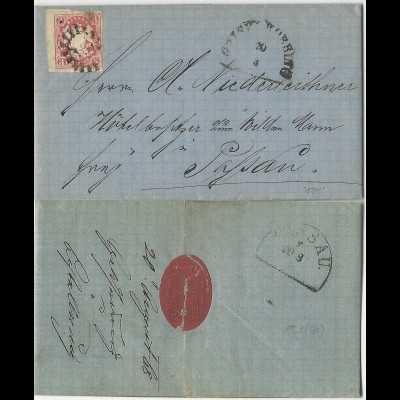 Bayern 1868, MR 151 Geiselhöring auf Firmen Brief m. breitrandiger 3 Kr. #2471