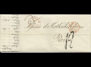 NL 1857, Porto Brief m. gerduckten Wechselkursen v. Amsterdam n. Frankreich. 