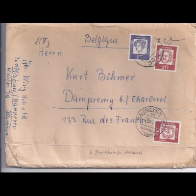 BRD Belgien 1963, 1,40 Mark, Brief 117 Gramm (6. Gewichtsstufe)v. Hannover. #683