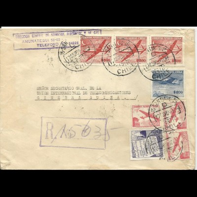 Chile 1959, Einschreiben Brief m. 8 Marken i.d. Schweiz. Adresse!