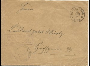 DR 1891, Portofreiheit Brief Frei lt. Avers No 16 v. Heidelberg. #894