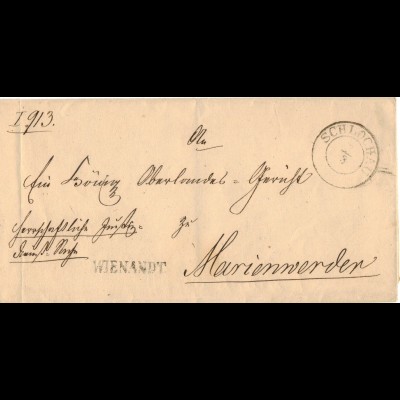 Preussen, K2 SCHLOCHAU auf Dienst Brief m. Beamtenstempel nach Marienweder. #865