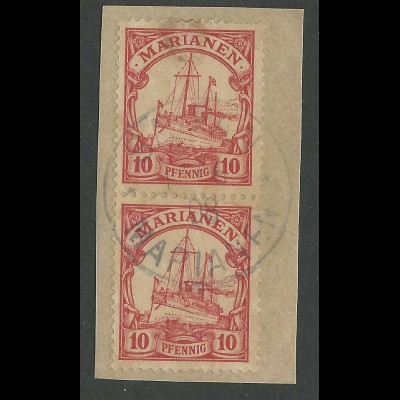 Marianen Nr.9, Paar 10 Pf. auf Briefstück m. Stpl. SAIPAN 1908