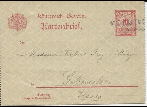 Bayern 1898, Aushilfs L2 Woerishofen auf 10 Pf. Kartenbrief