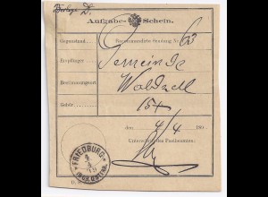 Österreich 1899, Friedburg, Oö.-K1 klar auf Formular Aufgabe-Schein. #1348
