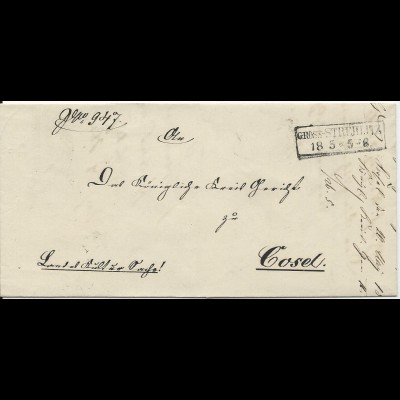 Preussen 1865, R1 Gross-Strehlitz auf Oberschlesien Brief n. Cosel