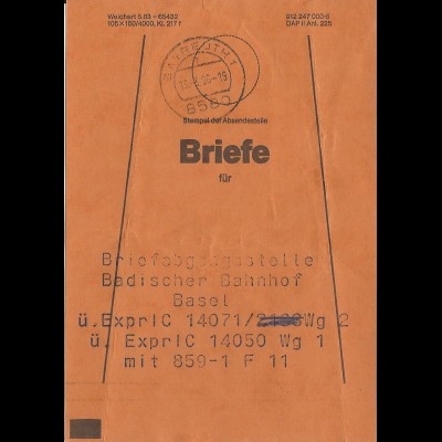Bayreuth, Brief Bund Fahne f. BA Basel Bad. Bahnhof. 