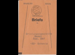 Hof Saale 1986, Brief Bund Fahne f. BA Basel Bad. Bahnhof. 