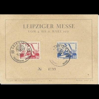 DDR 1951, 24+50 Pf. auf Leipziger Messe Ereigniskarte