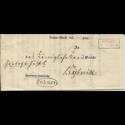 Preussen 1861, R2 Cosel u Beamten Stpl. auf Amts-Formular Brief n. Rybnik.
