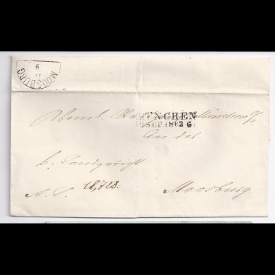 Bayern 1863, L2 München auf Brief n. Moosburg m. rs. HKS. #1354