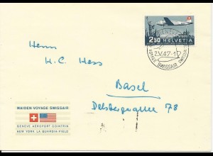 Schweiz 1947, Erstflug Genf - New York, Brief m. EF 2,50 Fr.