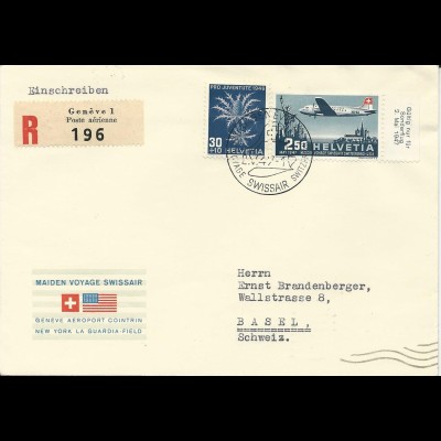 Schweiz 1947, Erstflug Genf - New York, Einschreiben Brief 