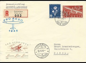 Schweiz 1946, Pro Aereo Flug Locarno - Lausanne, Einschreiben Brief 
