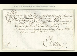 Bayern 1753, sehr gut erhaltener Brief d. Ritterschaft Orts Altmühl in Francken