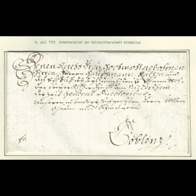 Bayern 1753, sehr gut erhaltener Brief d. Ritterschaft Orts Altmühl in Francken
