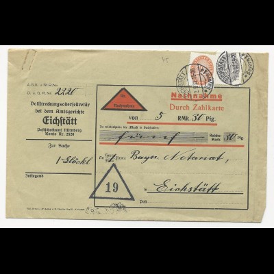 DR 1932, 12+20 Pf. Dienst auf Orts Nachnahme Brief v. Eichstätt