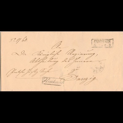 Preussen, R2 CARTHAUS auf Dienst Brief m. Beamtenstempel nach Danzig. #873