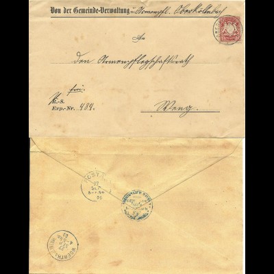 Bayern 1900, 10 Pf. auf Gemeinde Brief m. K2 Oberköllnbach. Rücks. Amtsstpl.