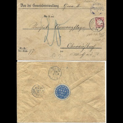 Bayern 1888, 10 Pf. A-Zähnung auf Gemeinde Brief v. Gern, Stpl. Eggenfelden