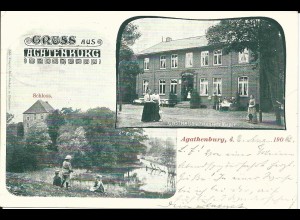 Gruss aus Agatenburg, 1902 v. Stade gebr. sw-AK m. Gasthaus F. Meyer