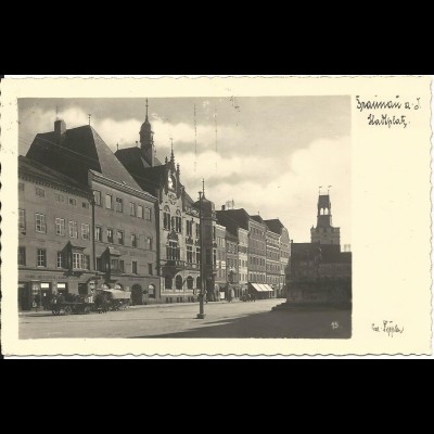 Braunau am Inn, Stadtplatz, 1933 gebr. sw-AK m. Pferde Fuhrwerken