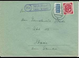 BRD 1952, 24a Nindorf über Stade, Landpoststellen Stpl. auf Brief m. 20 Pf.