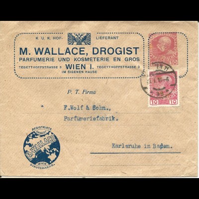 Österreich 1916, 10 H. m. perfins auf 10 H. Parfumerie Privat Ganzsache v. Wien