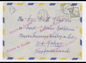 Schweden 1958, 40 öre auf Luftpost Retour Brief n. Newfoundland. #2489