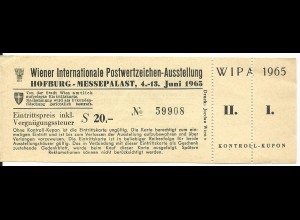 Österreich WIPA 1965, ungebrauchte Eintrittskarte