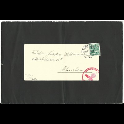 Schweiz 1941, 5 C. auf Trauer Falt Brief v. Ingenbohl m. Bahnpost u. DR Zensur