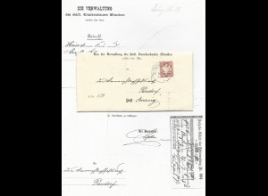 Bayern 1883, Brief m. 10 Pf. v. München VIII2 m. innen angeh. Postschein Anzing