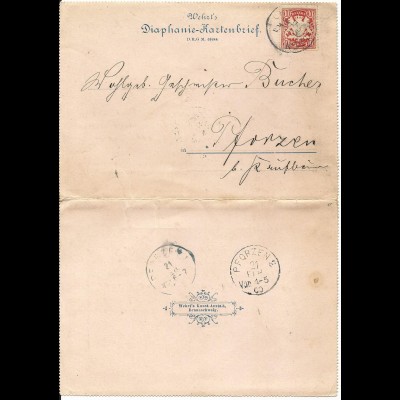 Bayern 1900, 10 Pf. auf Wehrt´s Diaphanie Karten Brief v. Füssen n. Pforzen.