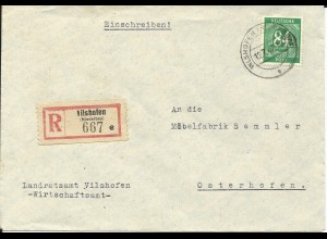 1947, EF 84 Pf. auf Einschreiben Brief v. Vilshofen n. Osterhofen 